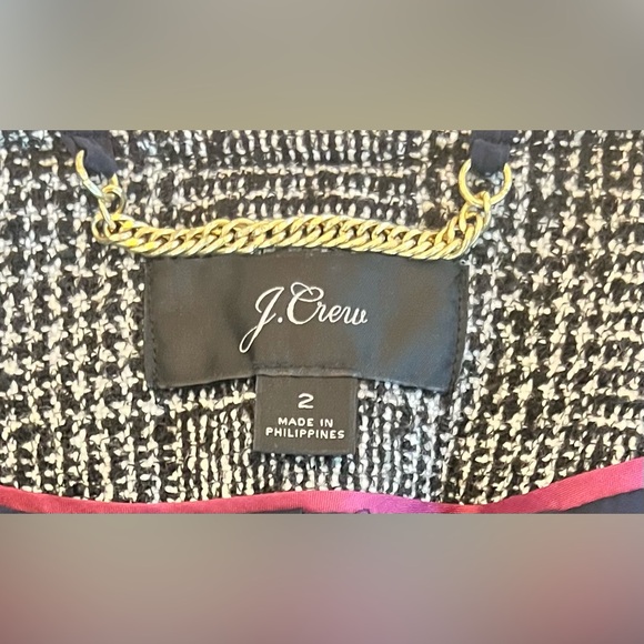 J.CREW Glen Plaid Braided Trim Tweed Jacket Blazer Black/White | Size 2 Womens - Picture 8 of 12